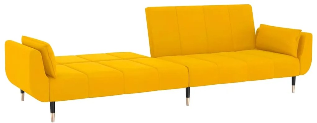 Sofá-cama 2 lugares com duas almofadas veludo amarelo