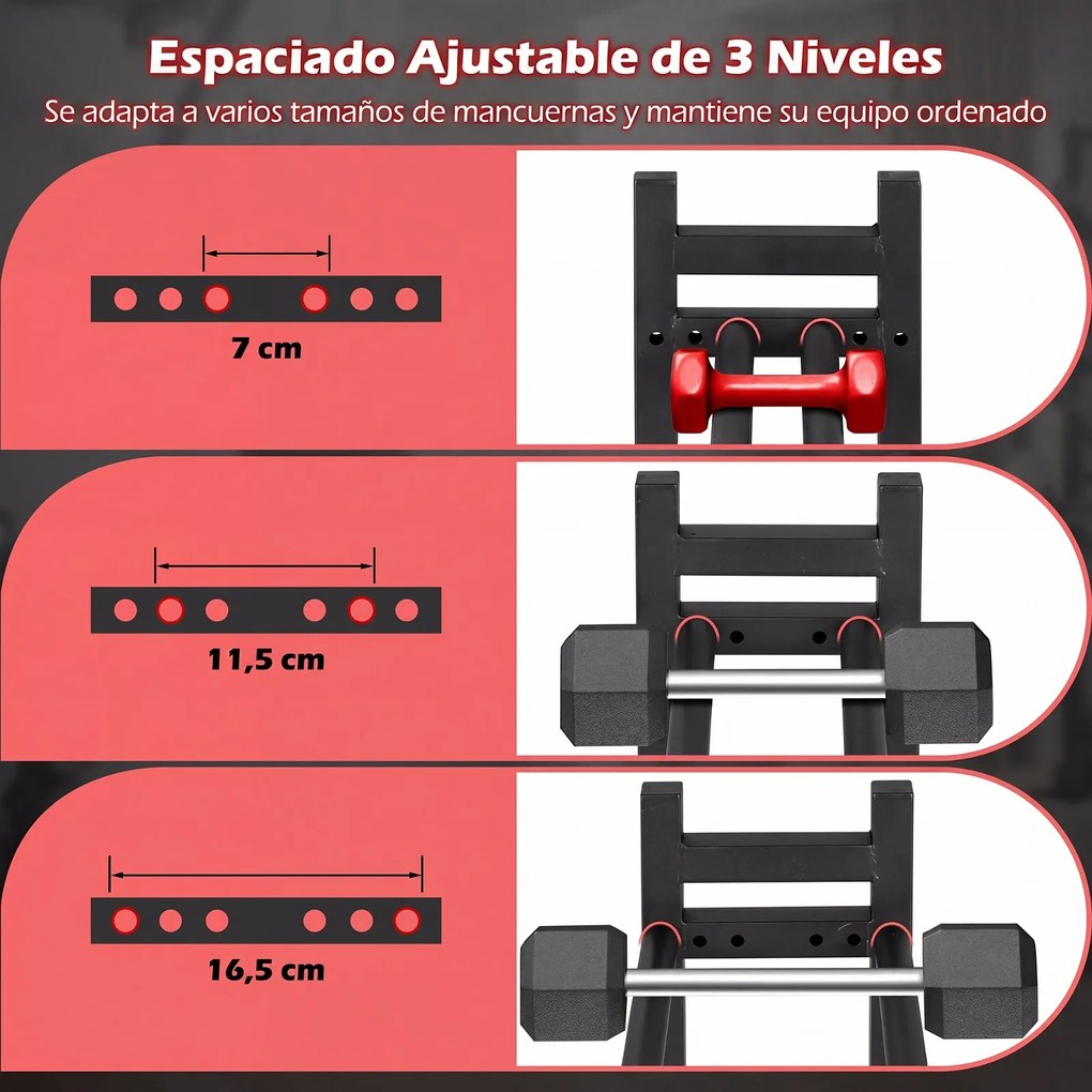 Suporte para Halteres de 3 Níveis, 80 x 30 x 80 cm, Capacidade para 240 kg, Preto