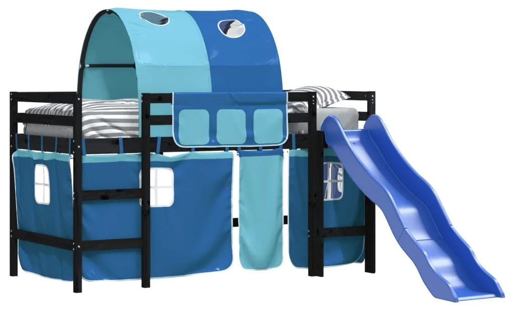 Cama alta para criança com túnel 80x200 cm pinho maciço azul