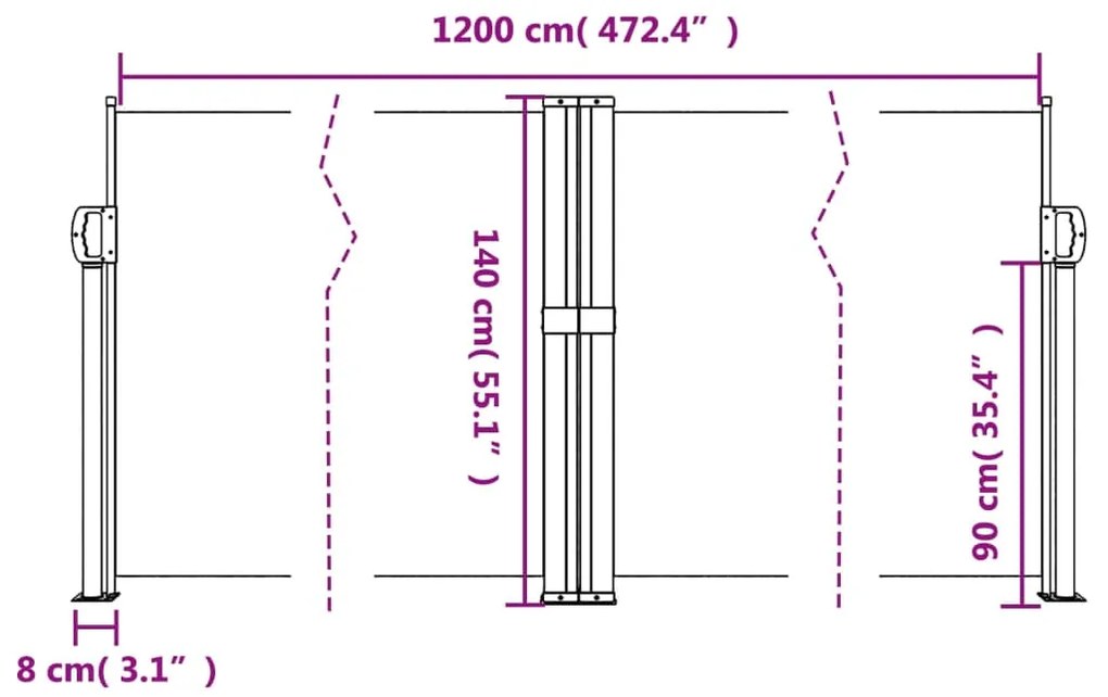 Toldo lateral retrátil 140x1200 cm terracotta