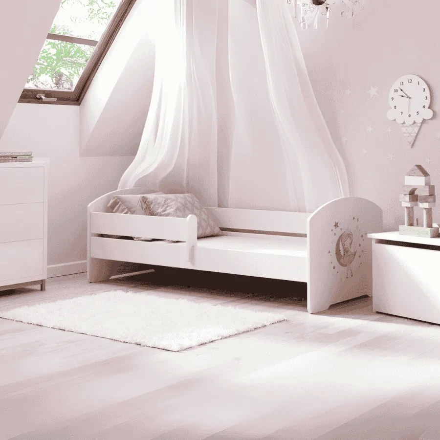 Cama infantil LUK princesa 140x70 branca com grades - colchão e estrado incluído