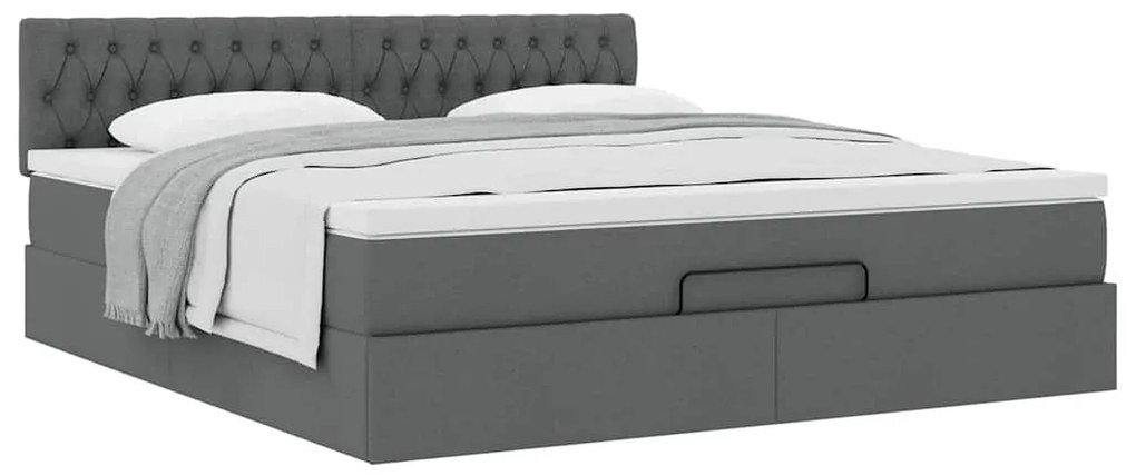 Estrutura de cama otomana com colchão tecido cinzento escuro