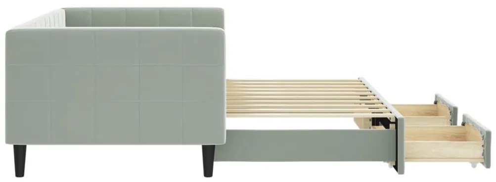 Sofá-cama c/ gavetão e gavetas 90x190 cm veludo cinzento-claro