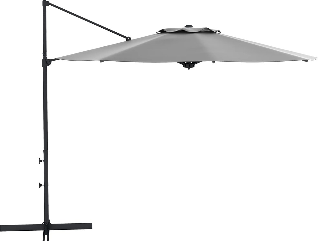 Outsunny Ø3 m Guarda-sol lateral, inclinável, giratório, manivela manual, respiradouro, mastro metálico, cinza escuro | Aosom Portugal