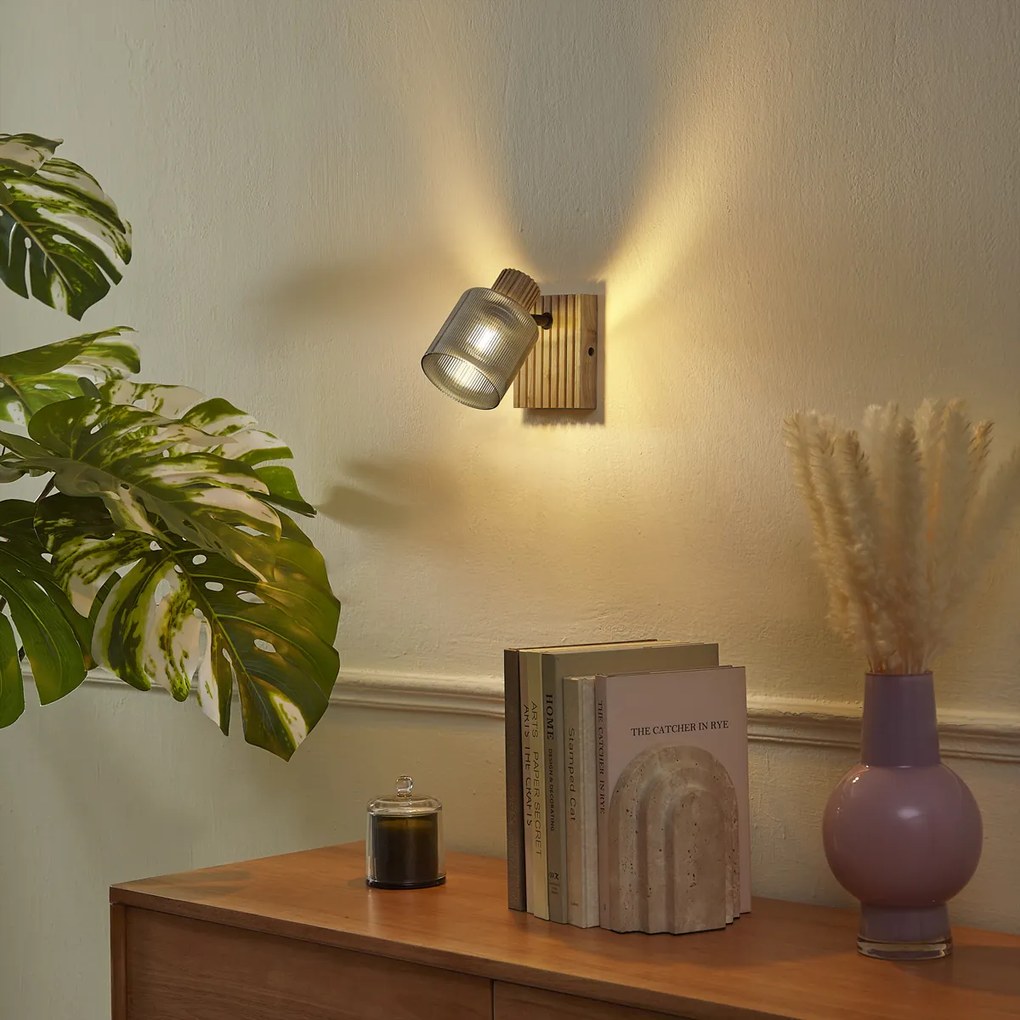 Foco Inteligente Madeira com Vidro Fumado Rotativo e Inclinável Incl. Wifi G45 - Gracy