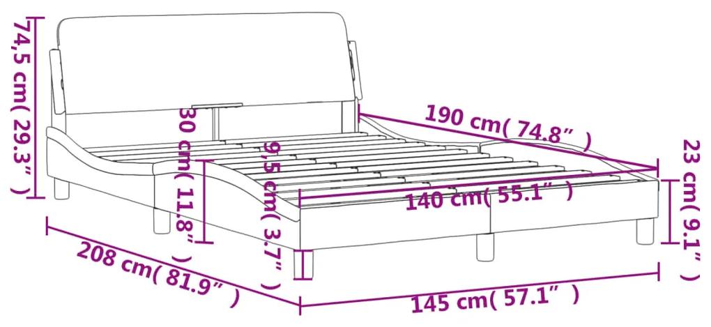 Estrutura cama cabeceira 140x190 cm tecido castanho-acinzentado