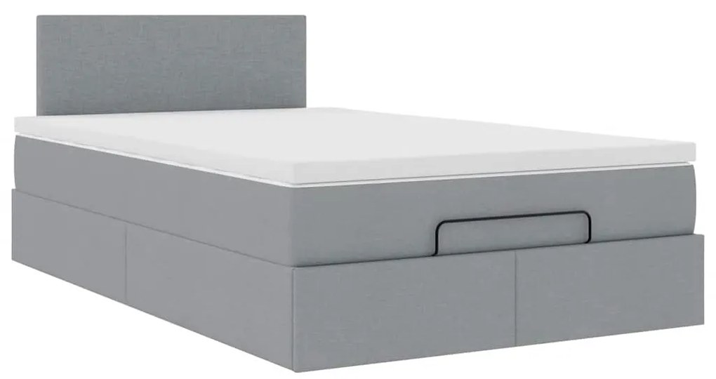 Cama otomana com colchão 120x190 cm tecido cinzento claro