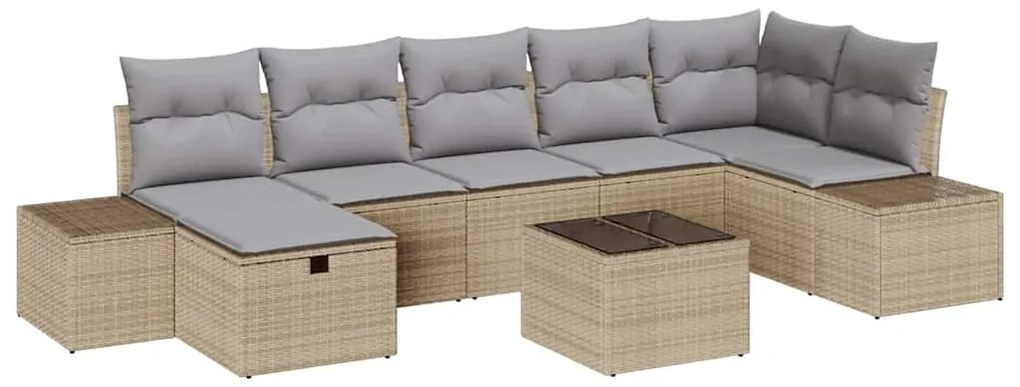 Conjunto de Sofá de Jardim de 8 Peças com Almofadas Bege de Rattan Pol