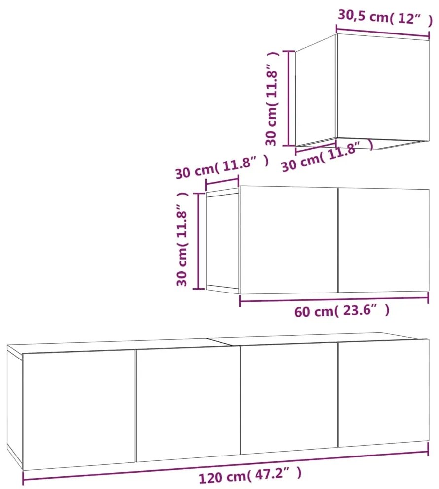 Conjunto móveis de TV 4 pcs madeira processada sonoma cinza