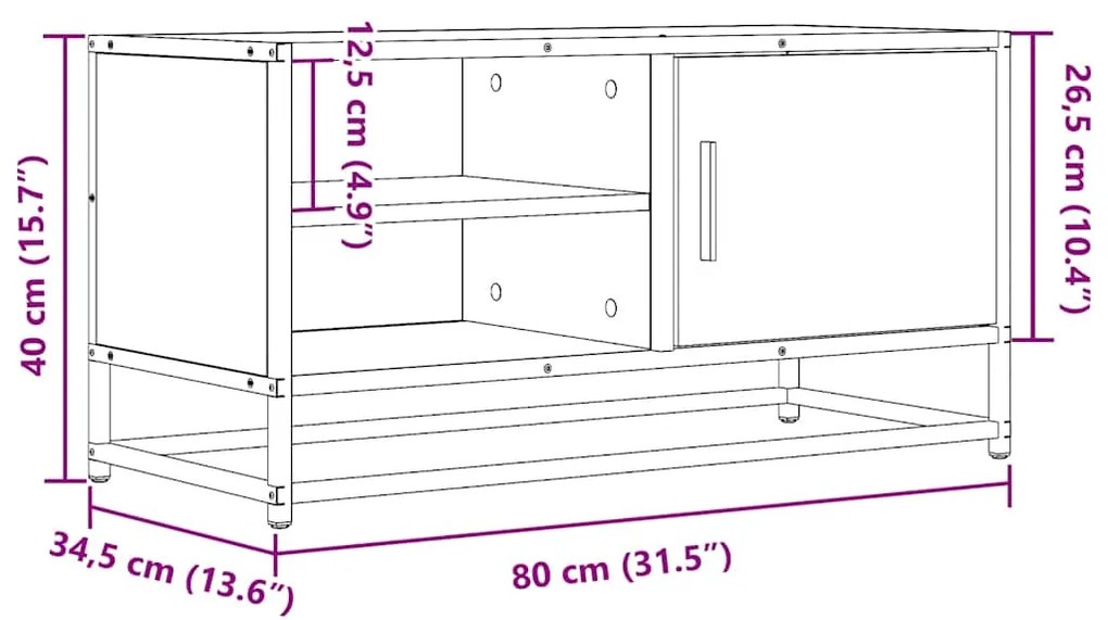 Móvel p/ TV 80x34,5x40 cm deriv. madeira/metal cinzento sonoma