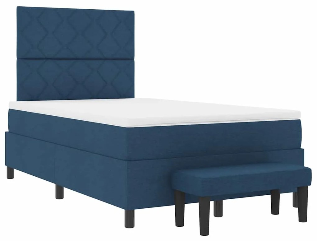 Cama Box Spring com Colchão &amp; Banco Azul 120x190 cm Tecido