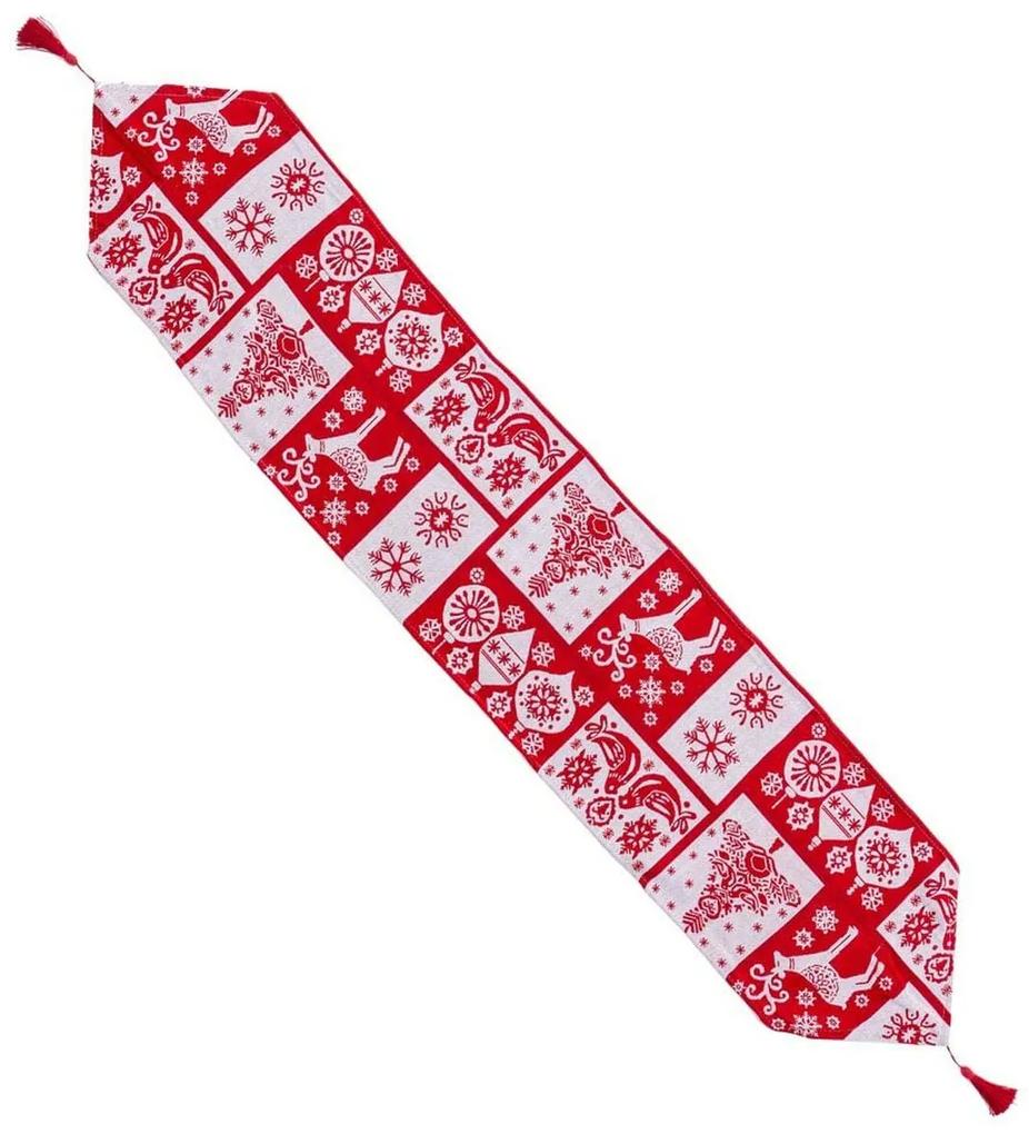 Caminho de Mesa Natal Branco Vermelho Poliéster 180 x 33 cm