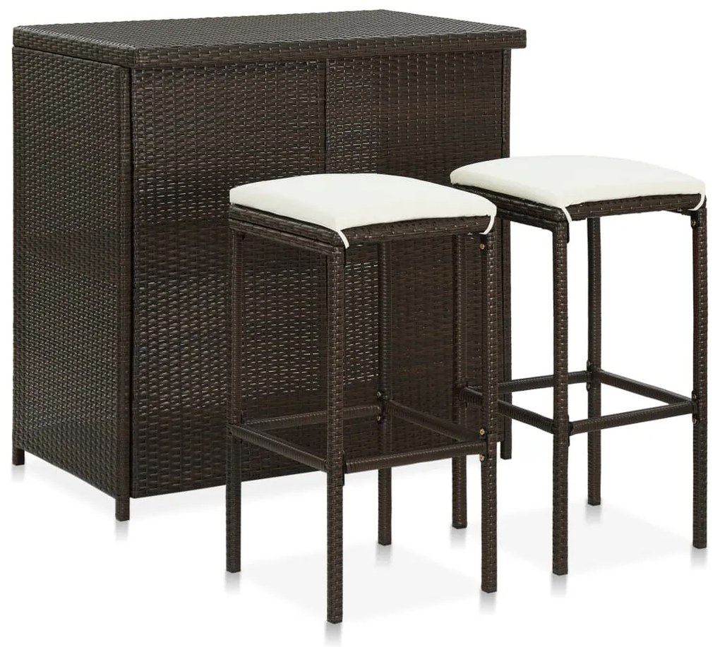 3 pcs conjunto de bar vime PE castanho