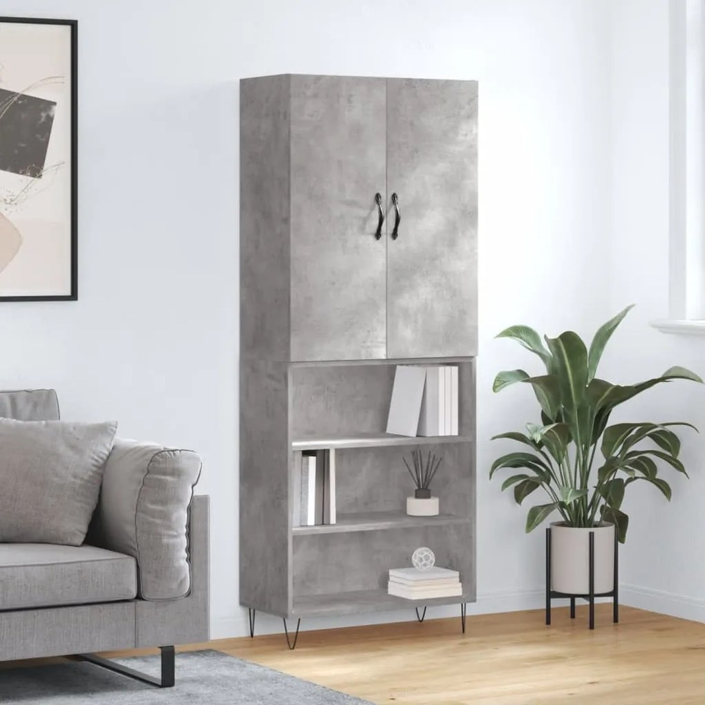 vidaXL Armário alto 69,5x34x180 cm derivados de madeira cinza cimento