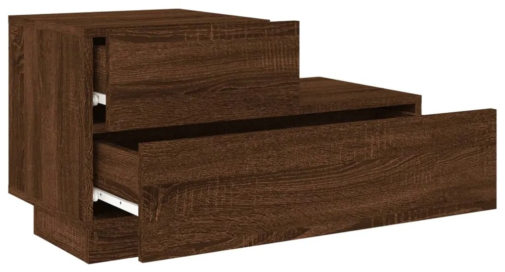 Mesa de cabeceira com luzes LED 70x36x40,5 cm carvalho castanho