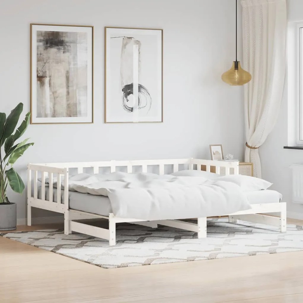 vidaXL Sofá-cama com gavetão 90x200 cm madeira de pinho maciça branco