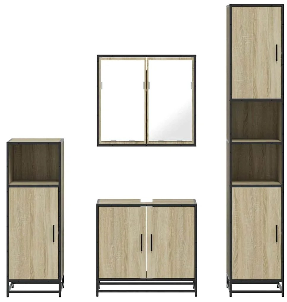 4 pcs conj. móveis casa banho derivados madeira carvalho sonoma