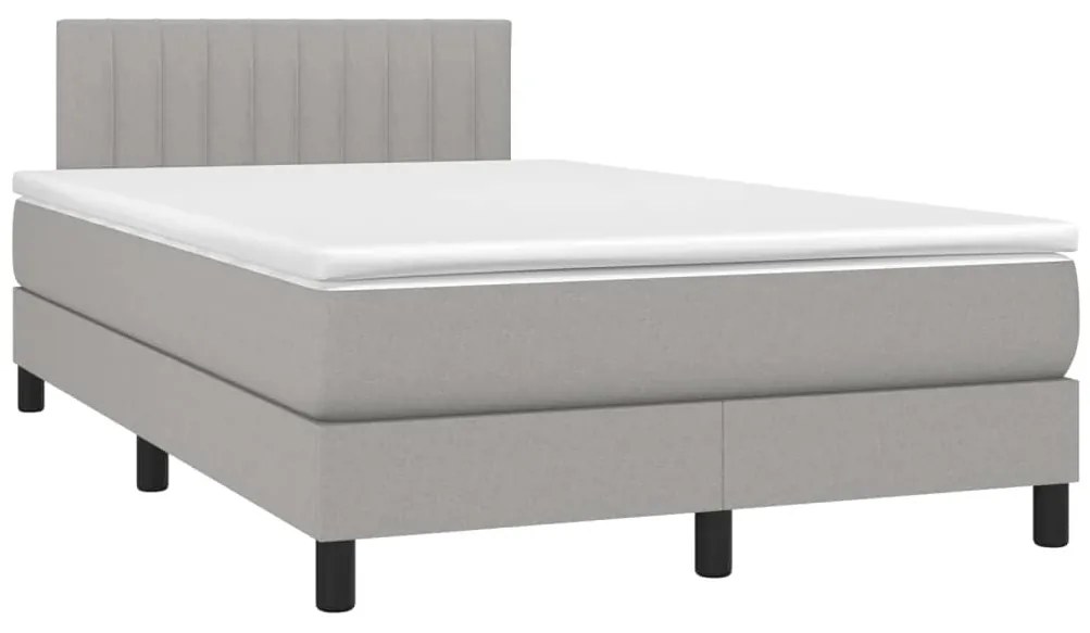 Cama box spring c/ colchão e LED 120x200 cm tecido cinza-claro