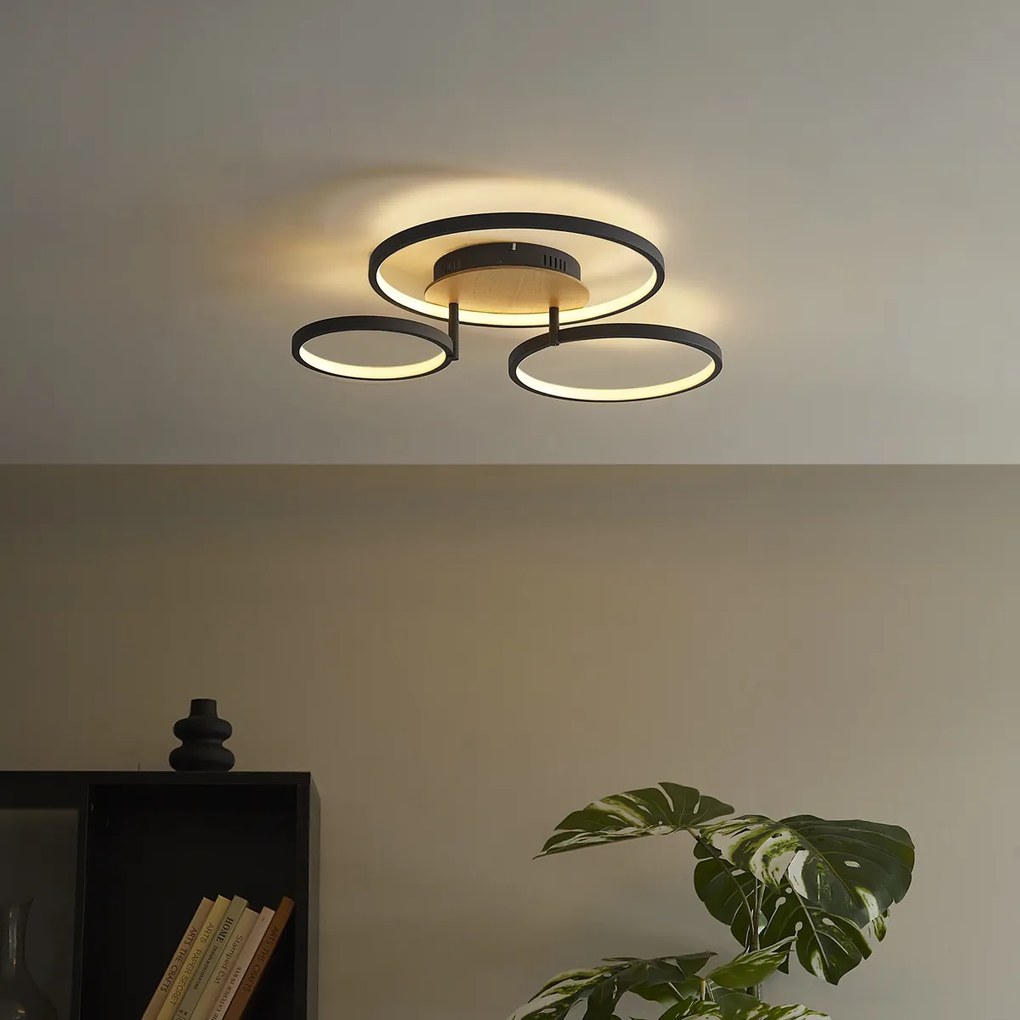Candeeiro de Teto Moderno de Madeira Incl. LED Regulável em 3 Passos 3 Luzes - Rondas