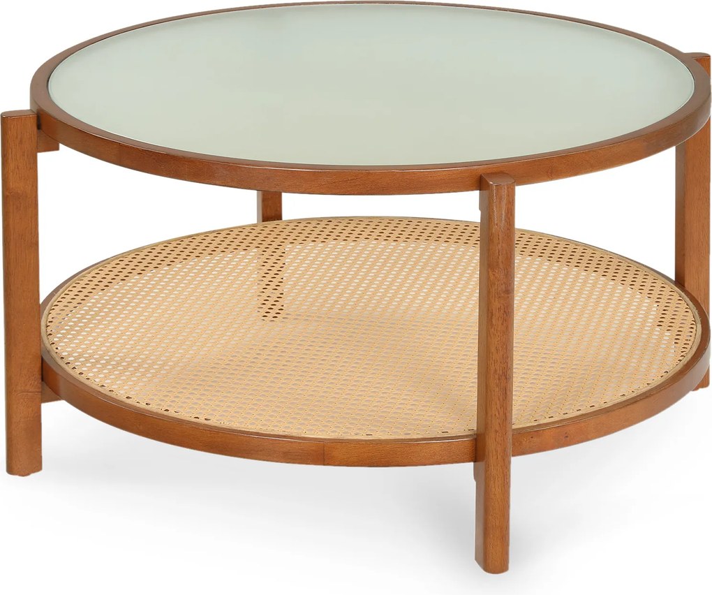 Mesa de Centro Redonda, 88 x 88 x 45 cm, Arrumação em Dois Níveis, Castanho