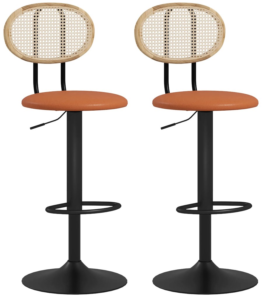 HOMCOM Conjunto de 2 Bancos de Bar Cadeiras de Bar Altura Ajustável com Encosto em Vime e Apoio para Os Pés Marrom | Aosom Portugal