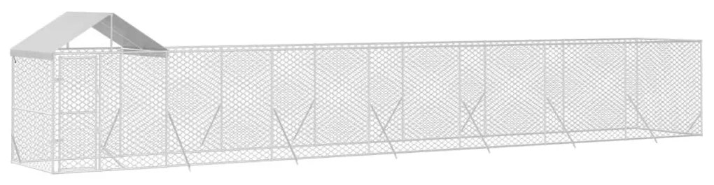 Canil de exterior com teto 14x2x2,5 m aço galvanizado prateado