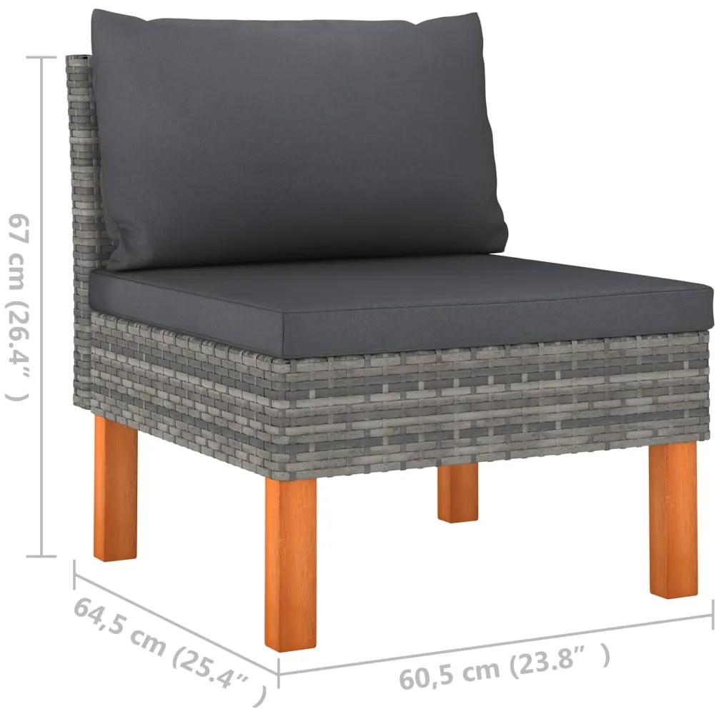 7 pcs conj. lounge jardim vime PE e madeira eucalipto cinzento