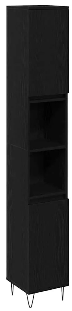Armário de Banheiro vidaXL Preto Carvalho 30x30x190 cm Madeira Engenha
