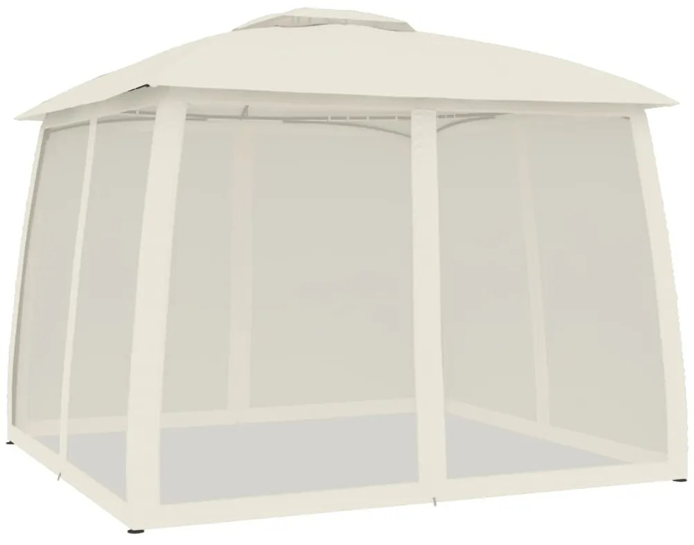 Gazebo com teto duplo e paredes de malha 2,93x2,93 m aço creme