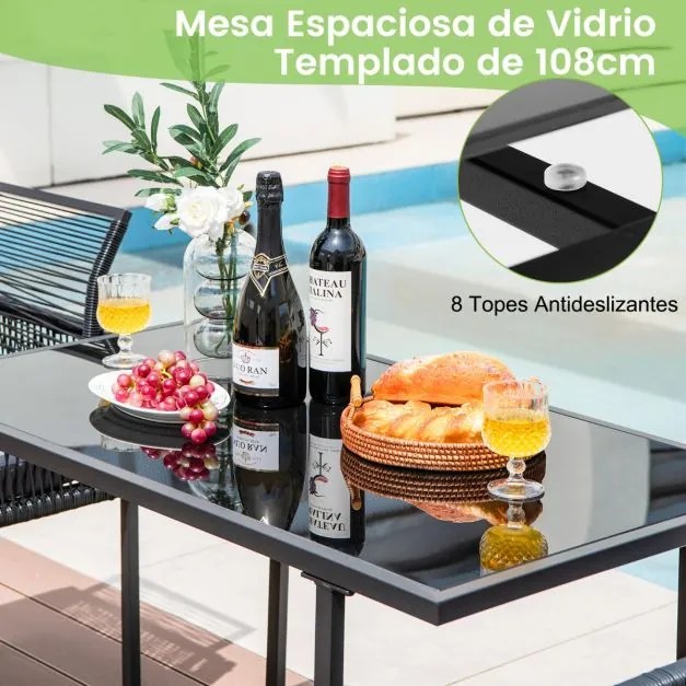 Conjunto de mobiliário de jardim em rattan PE com encosto rebatível e almofadas confortáveis Preto