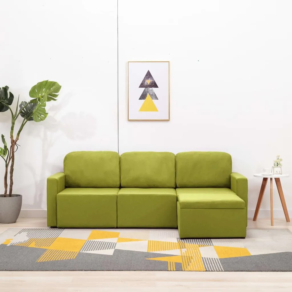 288788 vidaXL Sofá-cama modular de 3 lugares tecido verde