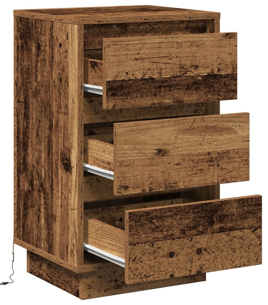 Mesa de Cabeceira com LED Madeira Velha 39x34,5x65 cm Madeira de Engen