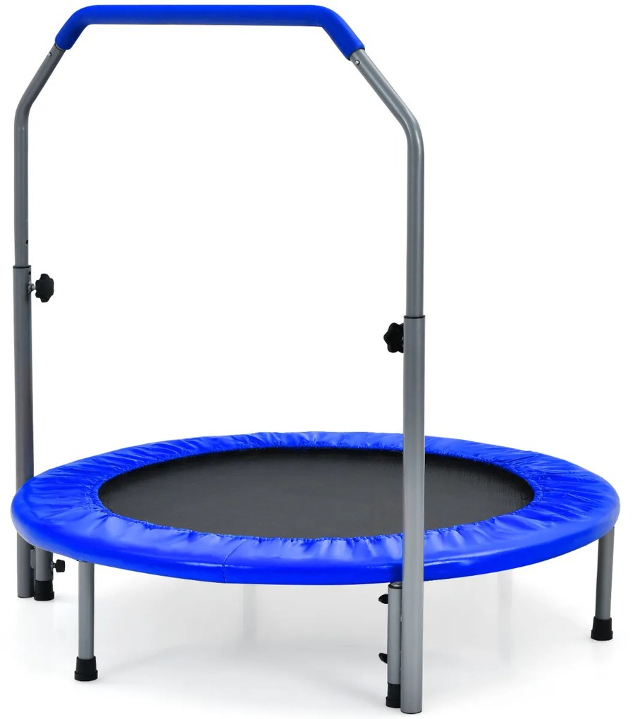 Mini Trampolim Dobrável 101 cm de Treino Fitness para Adultos e Crianças com Pega Ajustável em Altura Azul