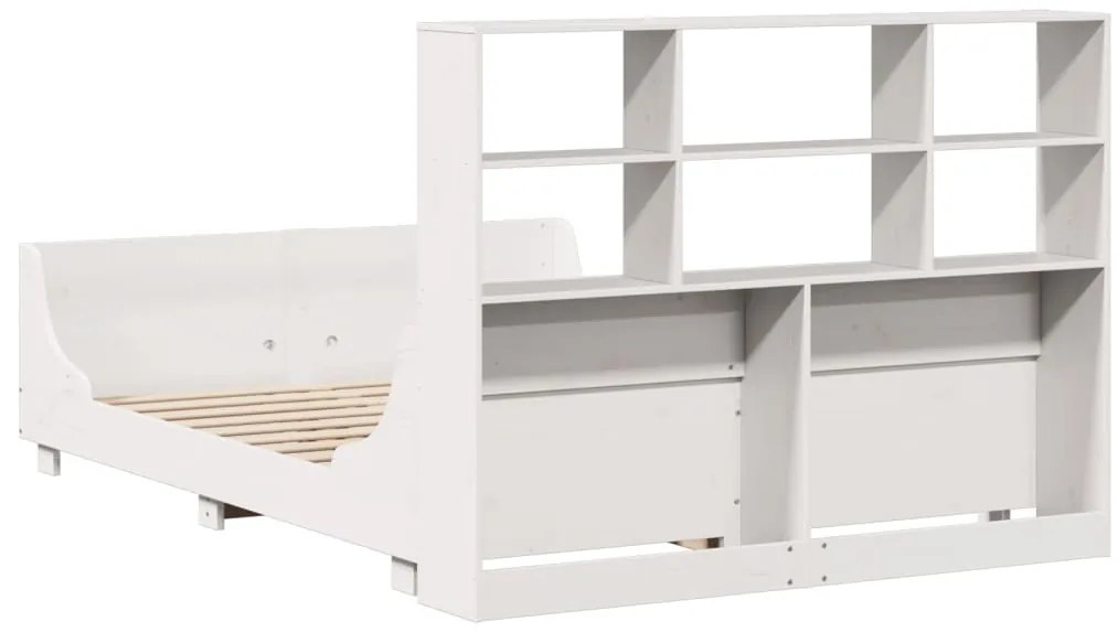 Cama com estante sem colchão 150x200 cm madeira maciça branco