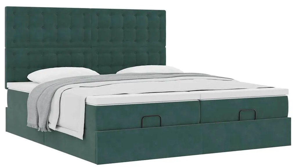 Estrutura de cama otomana com colchão verde escuro Veludo