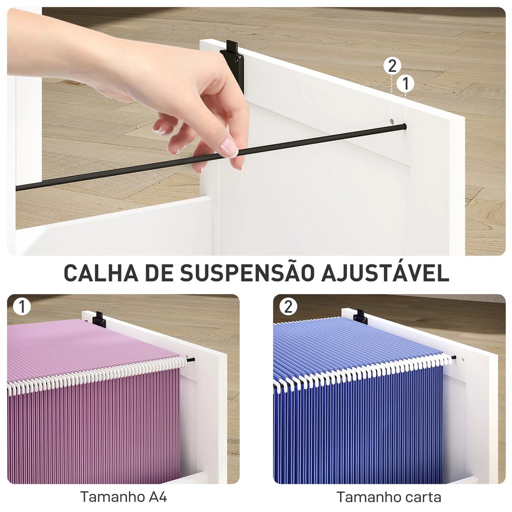 Arquivador para Escritório com 2 Gavetas para Escritório com Fechaduras Gavetas Suspensas para A4 40x40x71 cm Branco