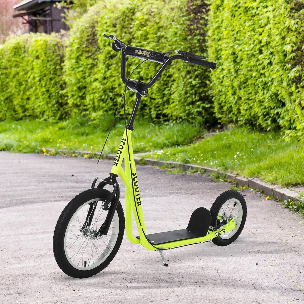 Trotinete para crianças acima de 5 anos Guiador ajustável Rodas infláveis 135x58x88-94 cm Amarelo