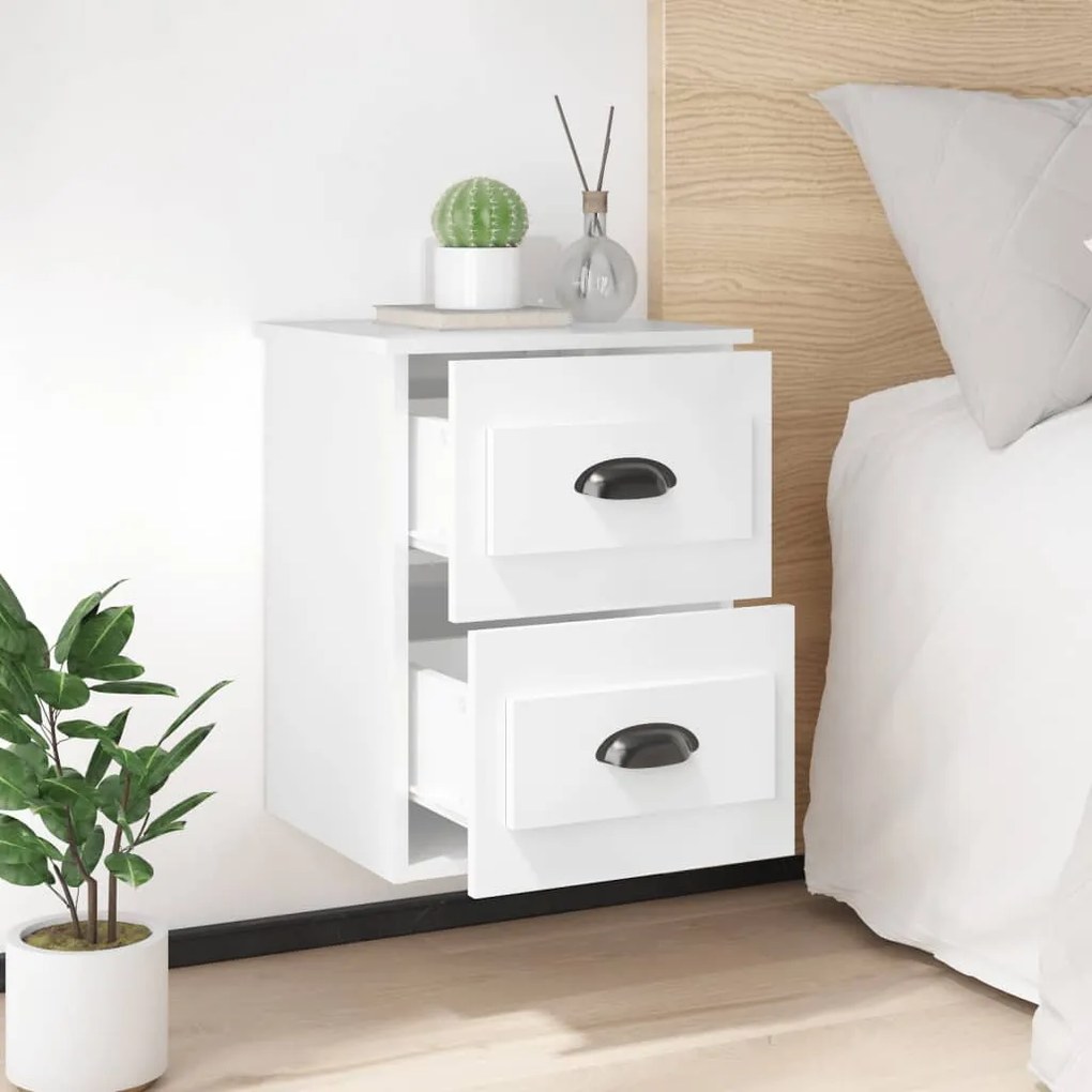 Mesa de cabeceira de parede 41,5x36x53 cm branco brilhante