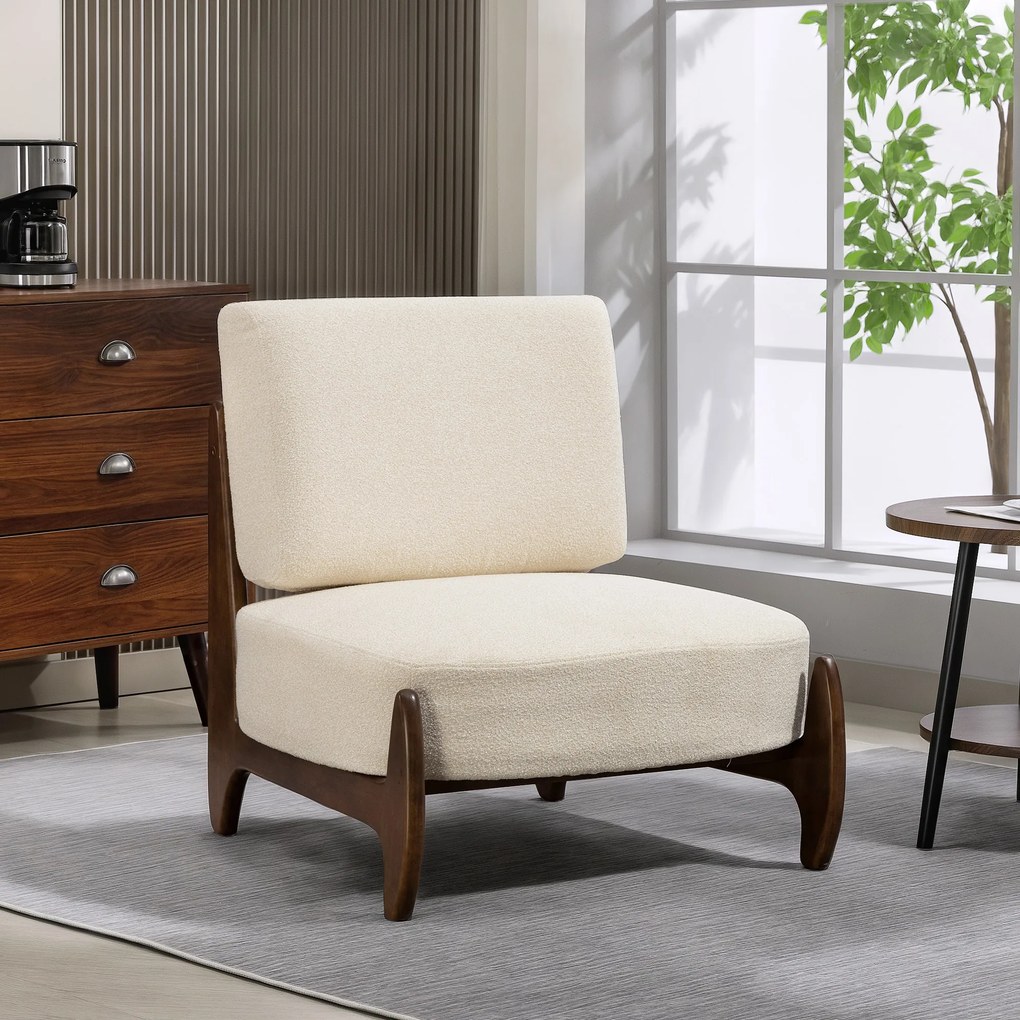 Poltrona de sala em chenille 72 x 73,5 x 81 cm, poltrona confortável para o quarto, almofada grossa, assento estofado, creme