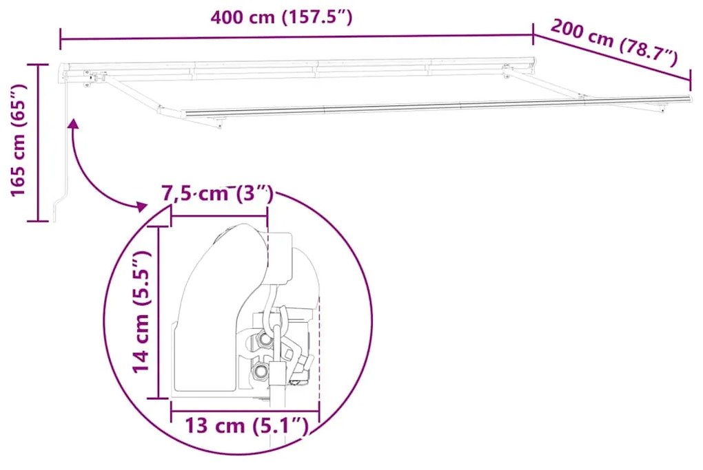 Toldo Retrátil Vermelho e Branco 400x200 cm 400 x 200 cm 4x2 m