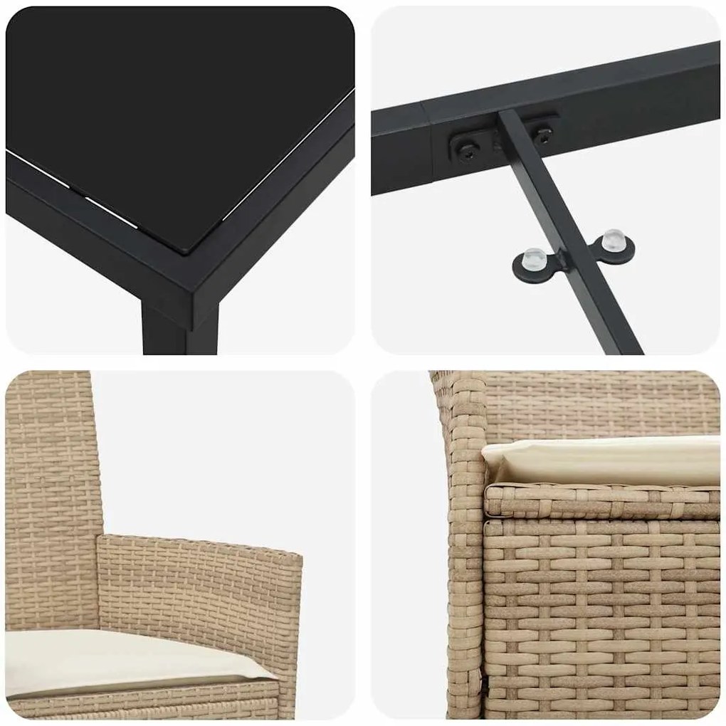 Conjunto de jantar de jardim com 3 peças e almofadas em rattan sintéti