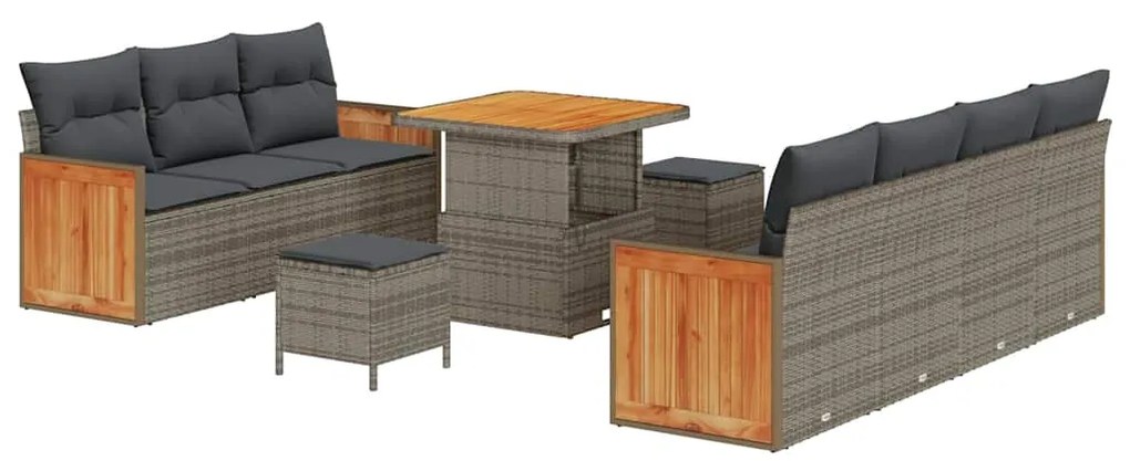 Conjunto de Sofás de Jardim vidaXL com Almofadas Cinza Rattan Poliéste