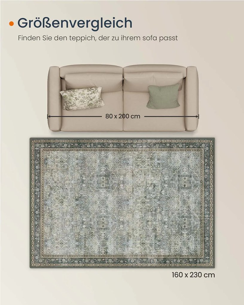 Tapete em estilo vintage 160 x 230 cm lavável na máquina castanho nogueira