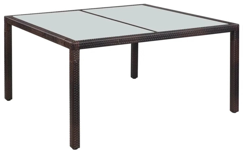vidaXL Mesa de jardim 150x90x75 cm vime PE castanho e vidro
