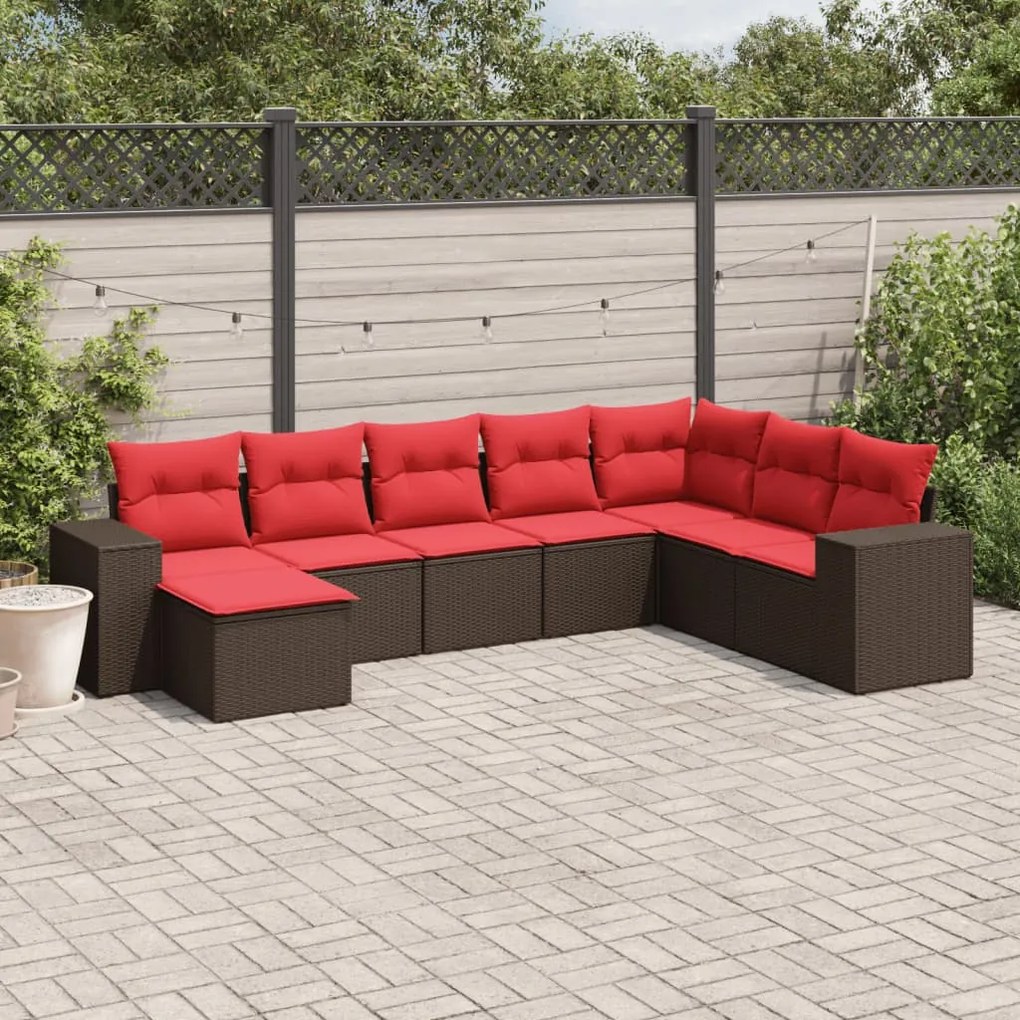 vidaXL 8 pcs conjunto sofás de jardim c/ almofadões vime PE castanho