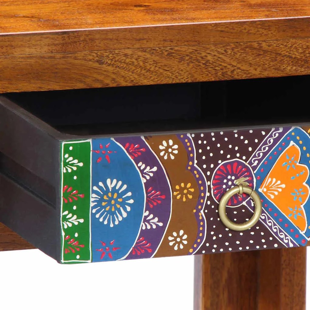 Mesa de Maquilhagem com Espelho Castanho Madeira Sólida de Acácia