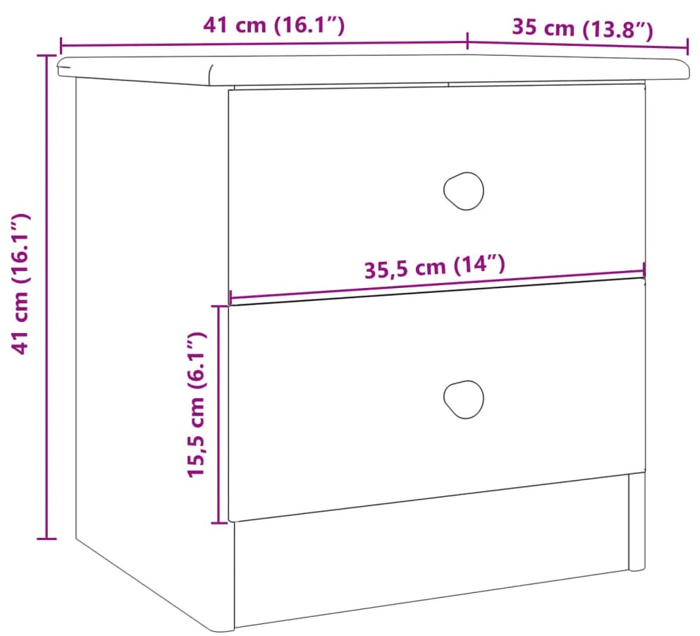 Mesa de cabeceira ALTA 41x35x41 cm pinho maciço branco