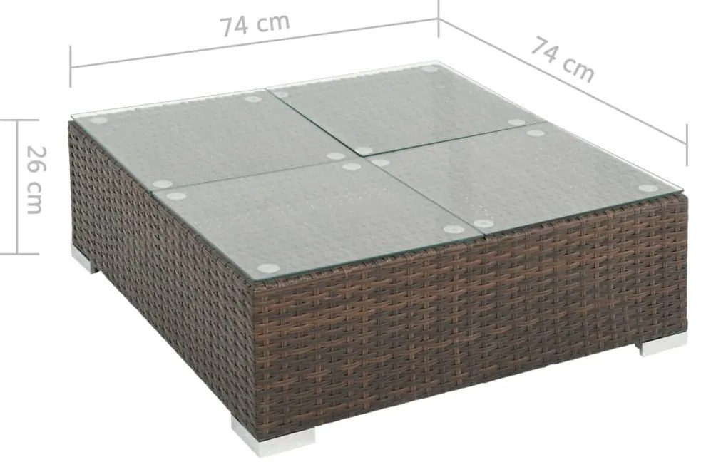 7 pcs conjunto lounge jardim c/ almofadões vime PE castanho