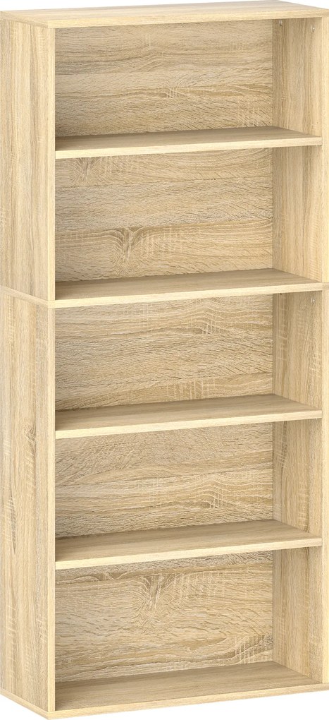 HOMCOM Estante prateleira de arrumação 5 níveis com prateleiras ajustáveis para sala, quarto, escritório, 60x24x133,5cm, natural | Aosom Portugal