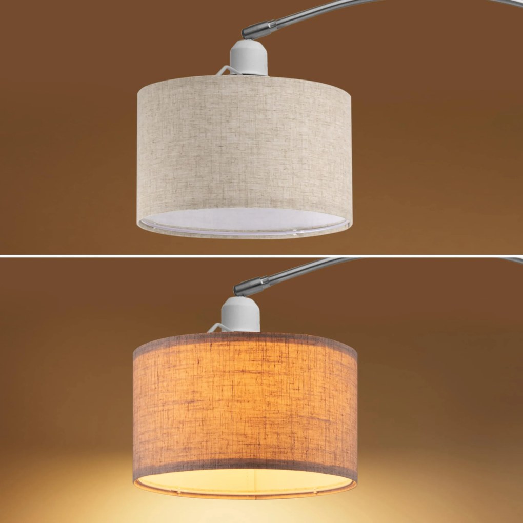 Candeeiro Pé em arco em linho 150-175 cm ajustável cinzento